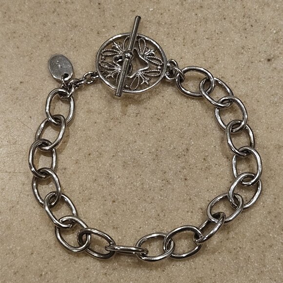 RARE VINTAGE MONICA RICH KOSANN SILVER CHARM ROLO TOGGLE FILIGREE BRACELET - Picture 1 of 12